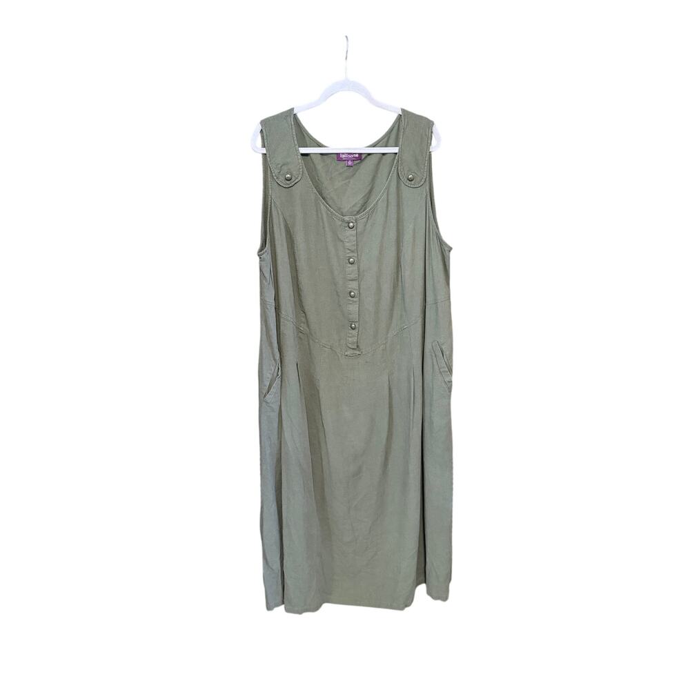 Taillissime plus size 30W olive green linen blend maxi dress prairie cottagecore